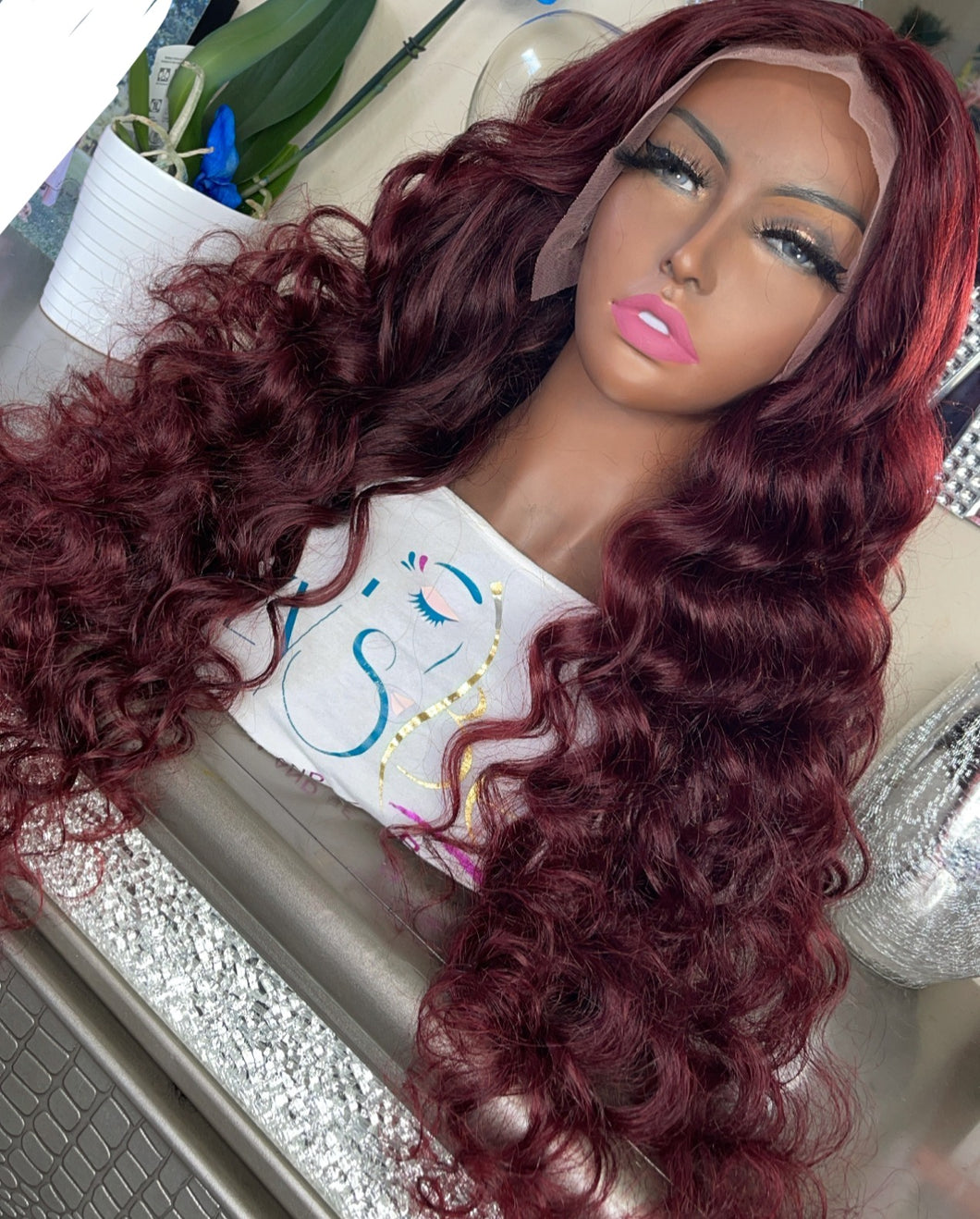 Raw Indian Custom Burgundy Lace Frontal Unit